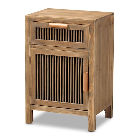 BAXTON STUDIO Clement Oak Finished 1-Door and 1-Drawer Wood Spindle Nightstand 162-10559